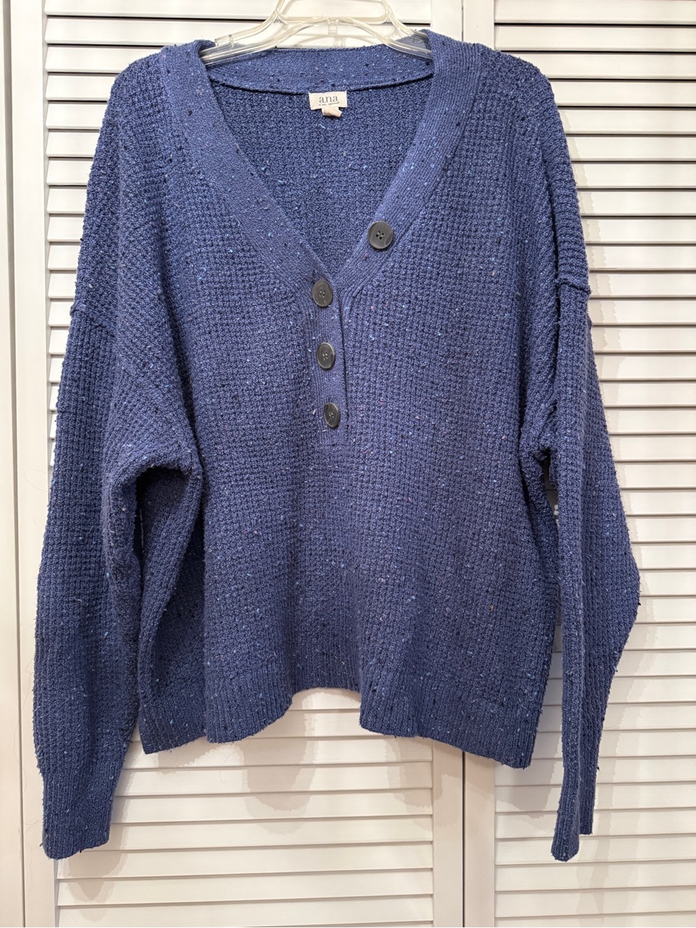 a.n.a Blue V-Neck Button Front Knit Sweater